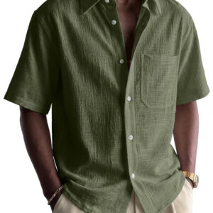 Men's Cotton-Linen Pocket Loose Short-Sleeve Shirt