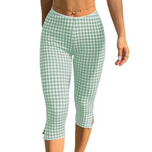 Womens Plaid Knitted Stretch Leggings Casual Pants