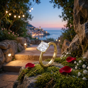 925 Sterling Silver Elegant Gold-Plated Ring with Asscher-Cut CZ Centerpiece