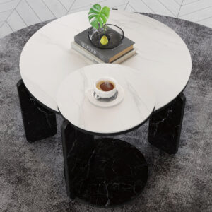 Set Of 2 Round Nesting Coffee Table For Small Place,living Room End Table With White Sintered Stone Top, 32.68 16.93 Diameter Side Table Night Stand For Bed Room Dining Room,83 43cm Sofa Table