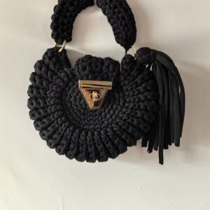 Bohemian Womens Solid-Colored Fabric-Strap Crochet Bag