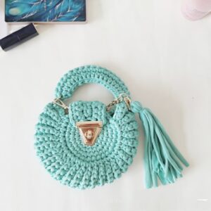 Bohemian Womens Solid-Colored Fabric-Strap Crochet Bag