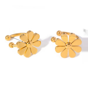 INS-style Summer 18k Gold Stainless Steel Eight-petal Earrings