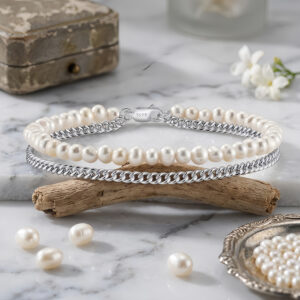 925 Sterling Silver Elegant Double-Layered Freshwater Pearl Bracelet with Sterling Chain