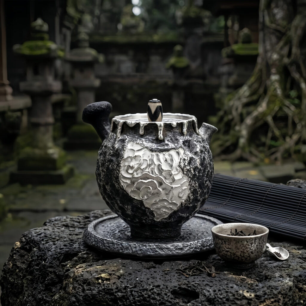 Pure 999 Fine Silver Handcrafted Textured Teapot with Silver-Tone Dripping Accents and Intricate White Floral Relief Design - Handicraft