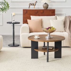 2-Piece Round Coffee Table & Side Table Set, PVC Vacuum Forming, 31.5 Coffee Table With Storage & 15 Side Table, Single Package, Ideal For Living Room & Bedroom.