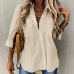 Women's Versatile Long-sleeved Plus-size Shirt With Pockets Suitable For All Seasons