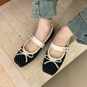 Polka Dot Girly Ballet Flats, New Spring Autumn Mary Jane Shoes, Bow Casual Shallow Mouth Flats