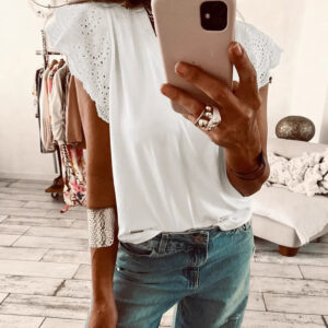 Women's Versatile Solid-Color V-Neck Ruffle-Trim Shirt