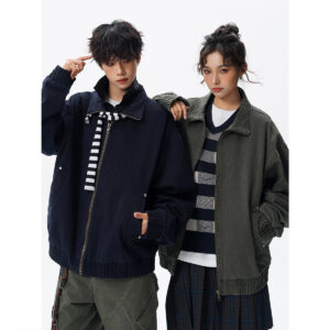 American-style Vintage Workwear Washed And Distressed Jacket