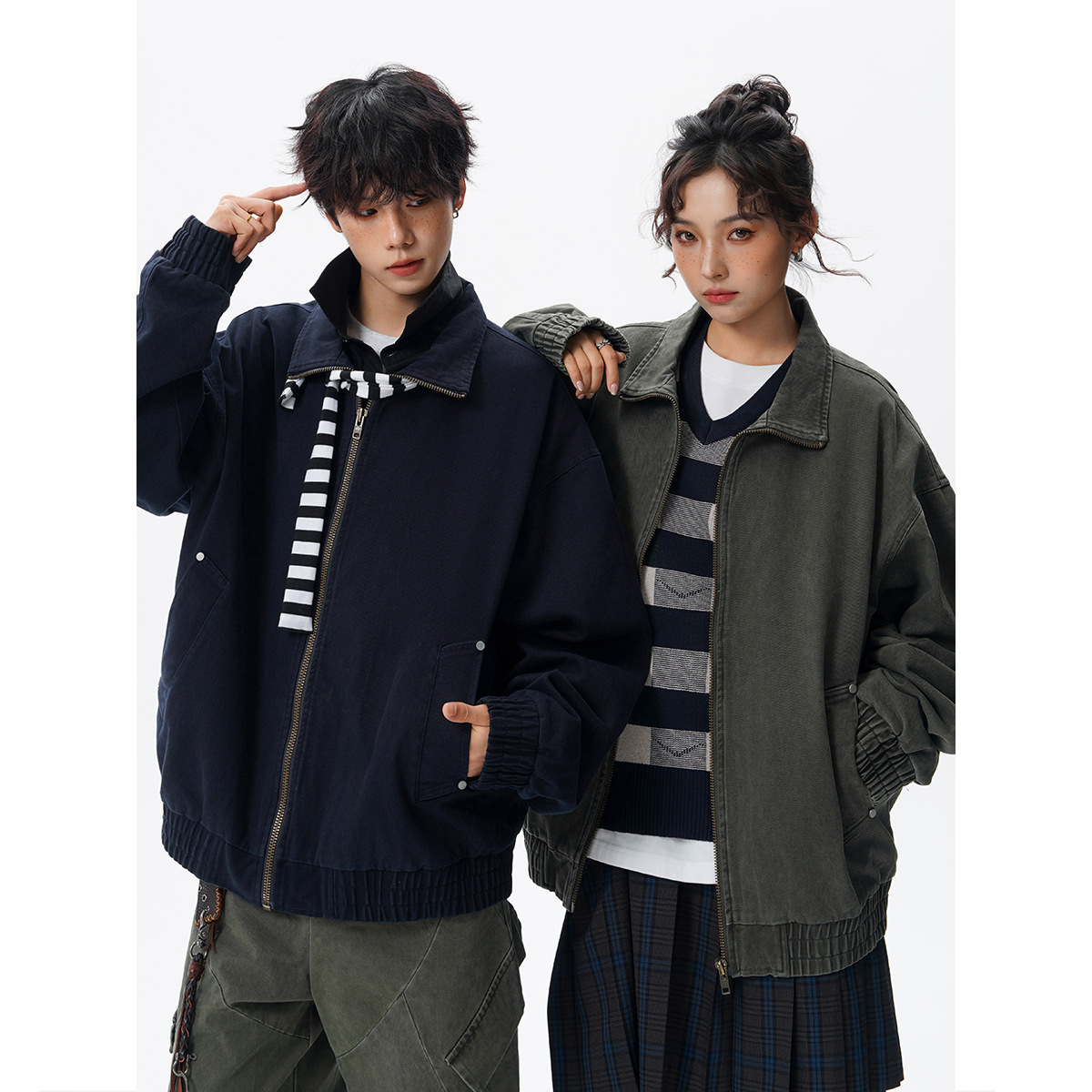American-style Vintage Workwear Washed And Distressed Jacket