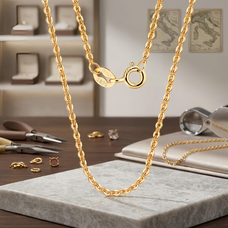 925 Sterling Silver Elegant 14K Gold Italian Chain Necklace with Secure Clasp