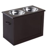 Futterstation, 2 Fressnäpfe Aus Edelstahl, Versteckter Stauraum, 60 Cm X 30 Cm X 41 Cm, Schwarz + Silber