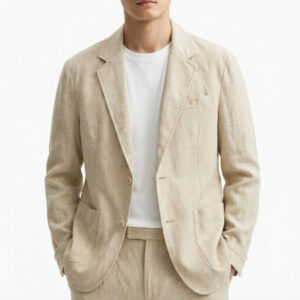 Plus-Size Solid-Colored Cotton-Linen Single-Breasted Blazer For Mens Business Commute
