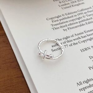 1pc 999 Sterling Silver Cross Ring Hammered Open Ring, Minimalist & Cool Style, Perfect For Daily, Dating & Gifting, Ideal Valentine's Gift