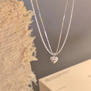1pc 999 Sterling Silver Sparkling Beaded Chain With Heart Pendant Necklace, Minimalist Luxurious Style, Perfect For Daily Wear & Valentine's Gifts