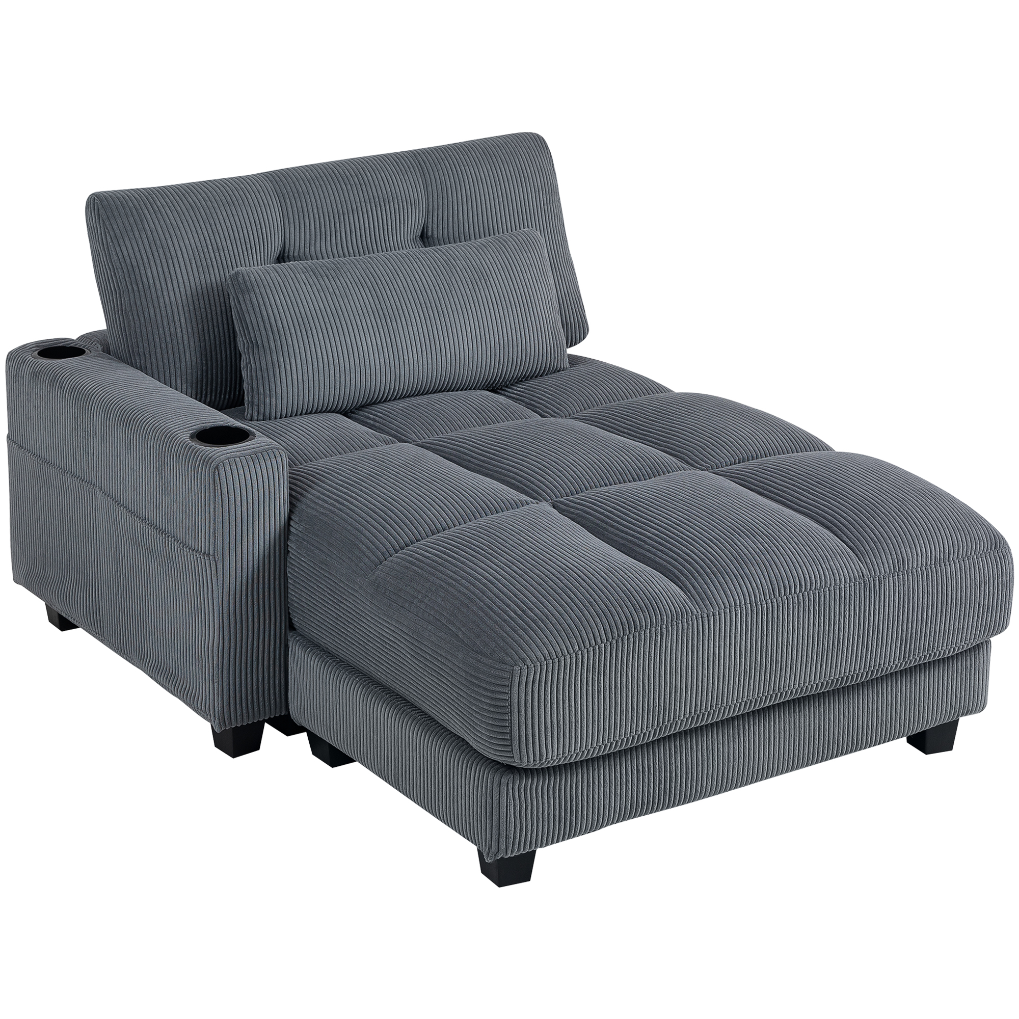 Sofa-Bett Mit Kissen, Schaumstoff, Zum Bett Umwandelbar, Becherhalter, Grau