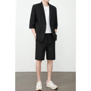Thin Short-Sleeve Suit Mens Casual Cropped-Sleeve Jacket Half-Sleeve Suit Set