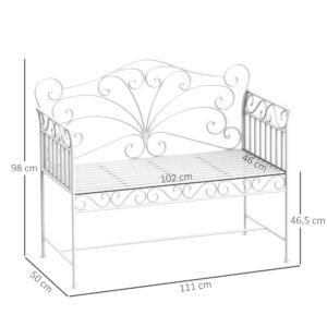 2-Sitzer Gartenbank Robust, Parkbank Rostfrei Sitzbank Bank Gartenmöbel 111 X 50 X 98cm, Weiß
