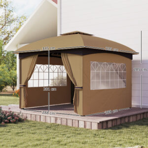 3,4 X 3,4 M Gartenpavillon, Bierzelt Mit Lüftungsdach, Bogenfenstern, Stahlgestell, Beige