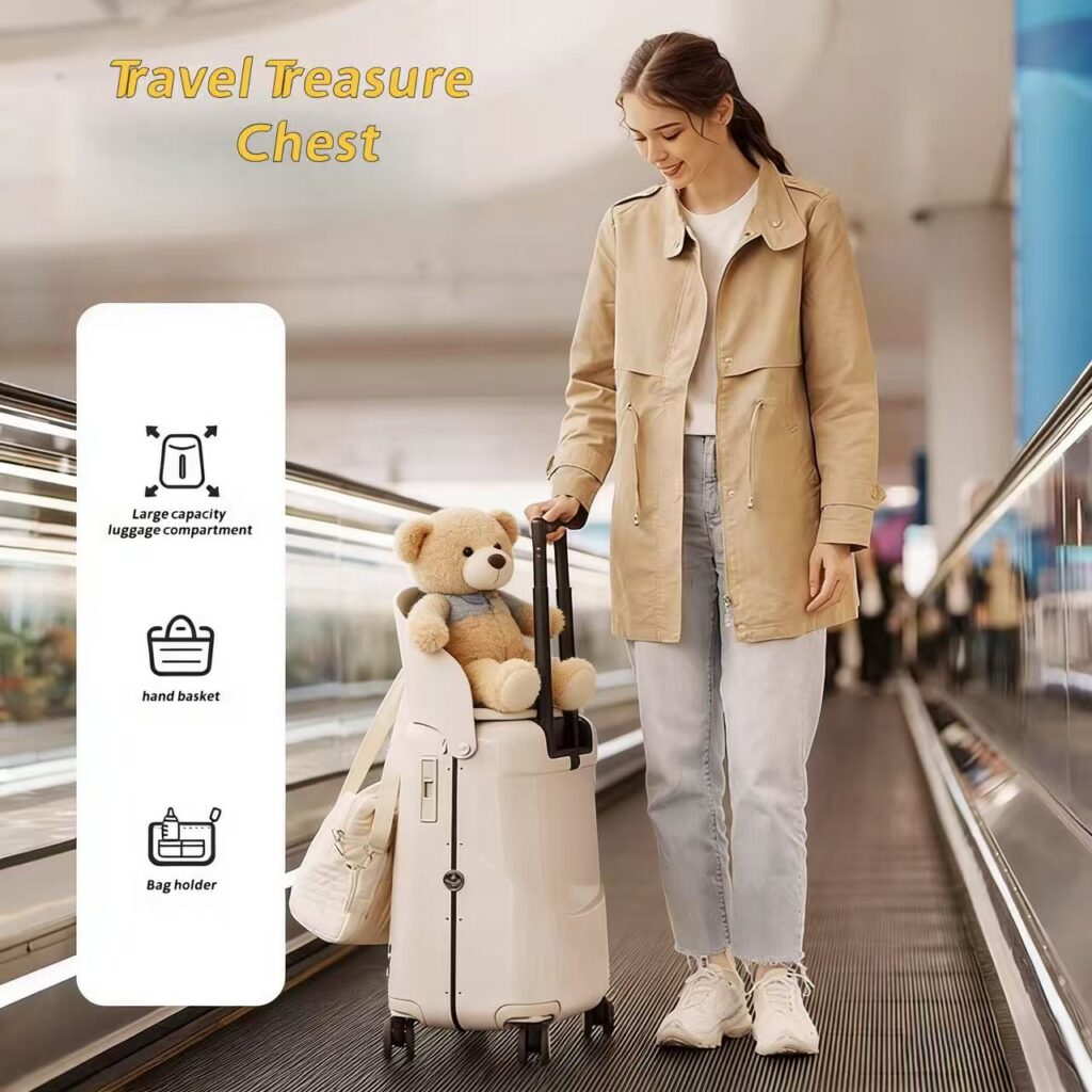 Children's Travel Luggage, Children's Seat Travel Luggage, 20 Inch Foldable Seat With Backrest. Computer Case With USB Port And 360 Degree Rotating Wheel. Hard Shell Luggage