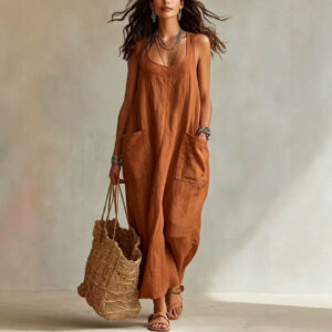 Elegant Casual Long Slip Dress With Pockets