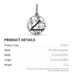 Astrology Semi-Squares Symbol 925 Sterling Silver Hand Textured Dangle Charm For Charm Bracelets