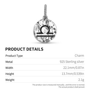 Astrology Symbol 925 Sterling Silver Hand Textured Dangle Charm For Charm Bracelets