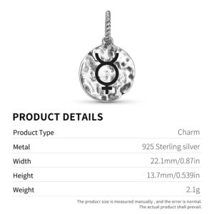 Astrology Mercury Symbol 925 Sterling Silver Hand Textured Dangle Charm For Charm Bracelets