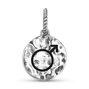 Greek Mythology Ares Mars Symbol 925 Sterling Silver Hand Textured Dangle Charm For Charm Bracelets