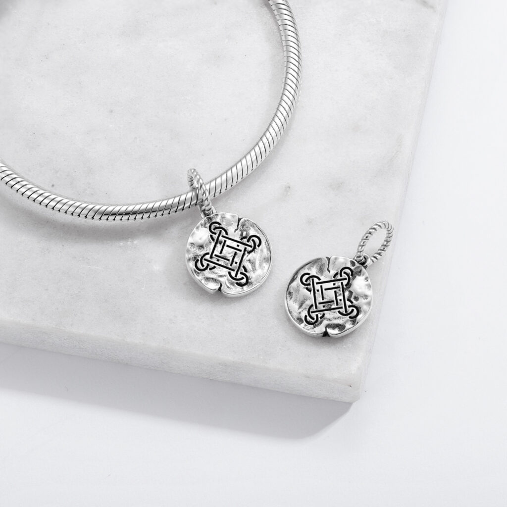 Celtic The Sailor’s Knot Symbol 925 Sterling Silver Hand Textured Dangle Charm For Charm Bracelets