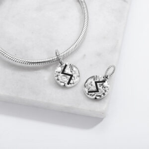 Norse Runes Symbol 925 Sterling Silver Hand Textured Dangle Charm For Charm Bracelets