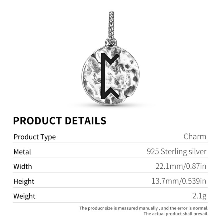 Norse Runes Pertho Symbol 925 Sterling Silver Hand Textured Dangle Charm For Charm Bracelets