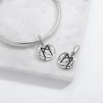 Norse Runes Mannaz Symbol 925 Sterling Silver Hand Textured Dangle Charm For Charm Bracelets