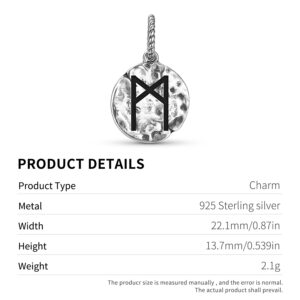 Norse Runes Mannaz Symbol 925 Sterling Silver Hand Textured Dangle Charm For Charm Bracelets