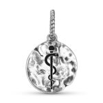 Charm Rod OfAsclepius Symbol 925 Sterling Silver Hand Textured Dangle Charm For Charm Bracelets
