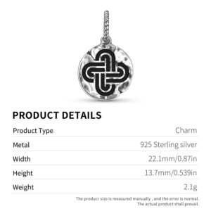 Charm Solomon’s Knot Symbol 925 Sterling Silver Hand Textured Dangle Charm For Charm Bracelets