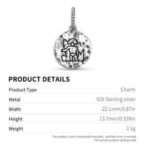 Mayan Fire Dance Symbol 925 Sterling Silver Hand Textured Dangle Charm For Charm Bracelets