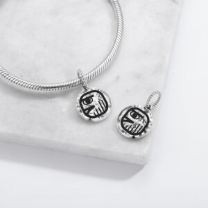 Mayan Men Symbol 925 Sterling Silver Hand Textured Dangle Charm For Charm Bracelets