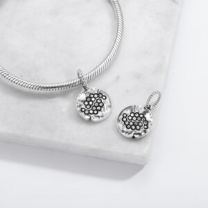 Flowers Goldenrod Symbol 925 Sterling Silver Hand Textured Dangle Charm For Charm Bracelets