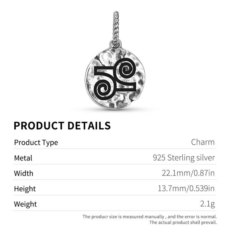 Gyawu Atiko Symbol 925 Sterling Silver Hand Textured Dangle Charm For Charm Bracelets