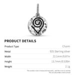 Kokuromotie Symbol 925 Sterling Silver Hand Textured Dangle Charm For Charm Bracelets
