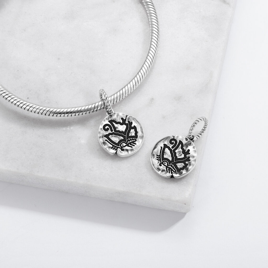 Japanese Agehanochō Symbol 925 Sterling Silver Hand Textured Dangle Charm For Charm Bracelets