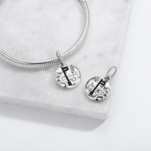 Egyptian Netra Symbol 925 Sterling Silver Hand Textured Dangle Charm For Charm Bracelets