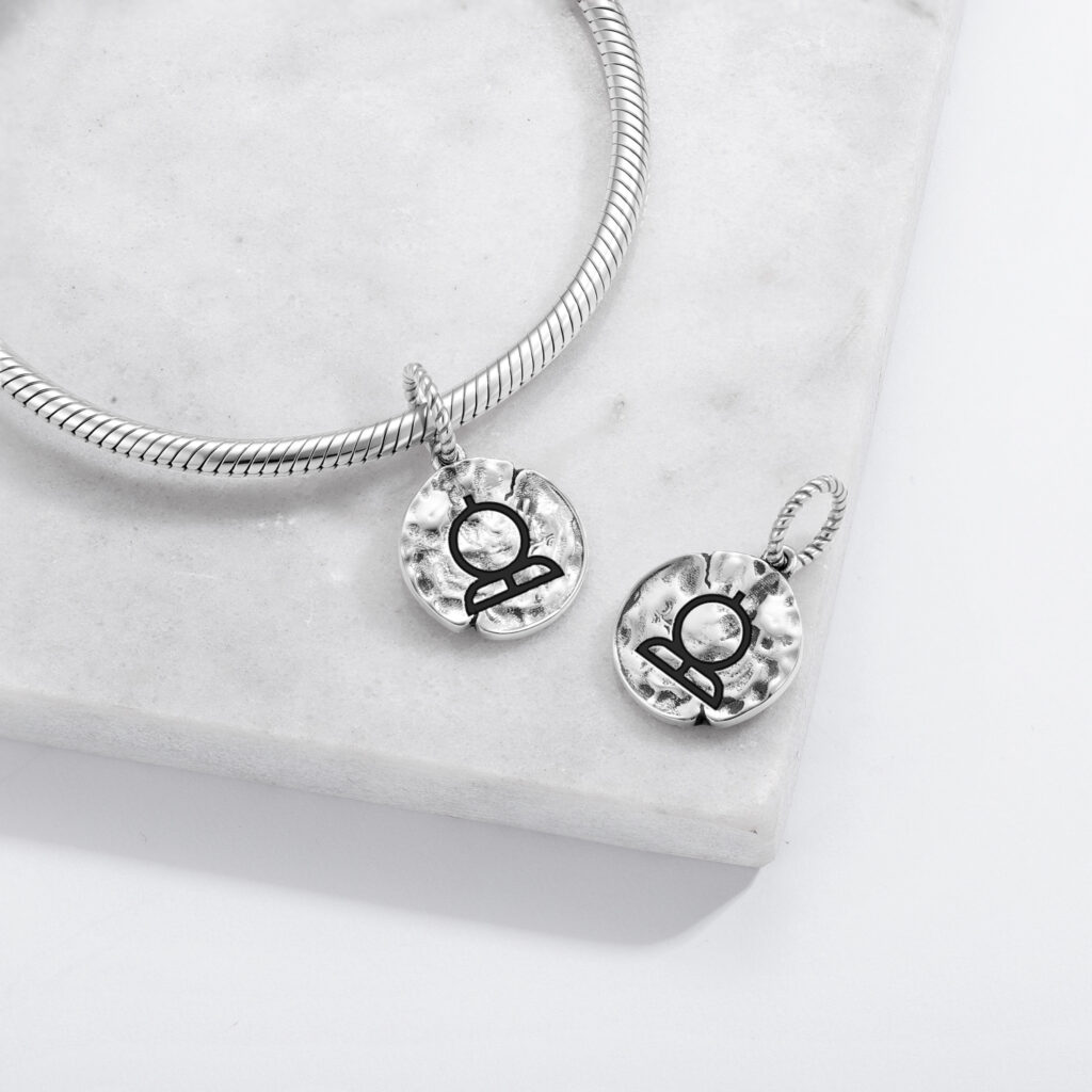 Egyptian Shen Symbol 925 Sterling Silver Hand Textured Dangle Charm For Charm Bracelets