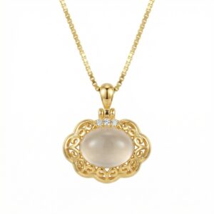 925 Sterling Silver Elegant Oval Moonstone Filigree Pendant Necklace with Sparkling Accents