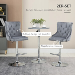 Barhocker, Sitzhocker, 2er-Set, Höhenverstellbar, Drehbarer Sitz, Fußstütze, Stahl, Grau, 49 X 60 X 102-123cm