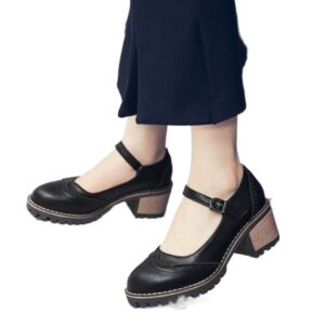 British-style Retro Artistic Chic Chunky-heeled Low-cut Womens Shoes