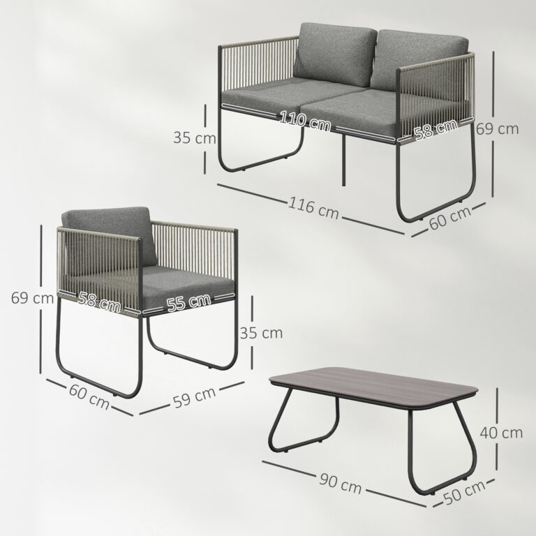 Gartenmöbel Set Aus Polyrattan Lounge-Set Mit Sofa Sessel Tisch Kissen Wetterfest 116 X 60 X 69 Cm Braun+Dunkelgrau