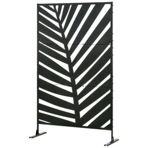 Outdoor-Sichtschutz, Lackiert Stahlrahmen, Design: Palmblatt-Silhouette, 1,2 X 2 M, Schwarz